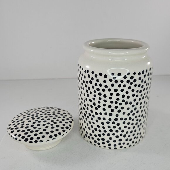 Thyme & Table Polka Dot Stoneware Jar With Lid Dishwasher Safe 5.5" Black & Whit - Picture 6 of 10